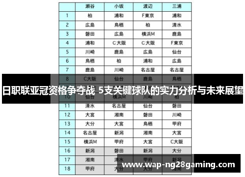 日职联亚冠资格争夺战 5支关键球队的实力分析与未来展望 日职联亚冠资格争夺战 5支关键球队的实力分析与未来展望