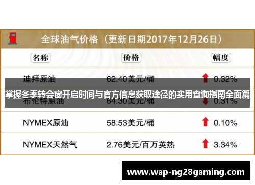 掌握冬季转会窗开启时间与官方信息获取途径的实用查询指南全面篇